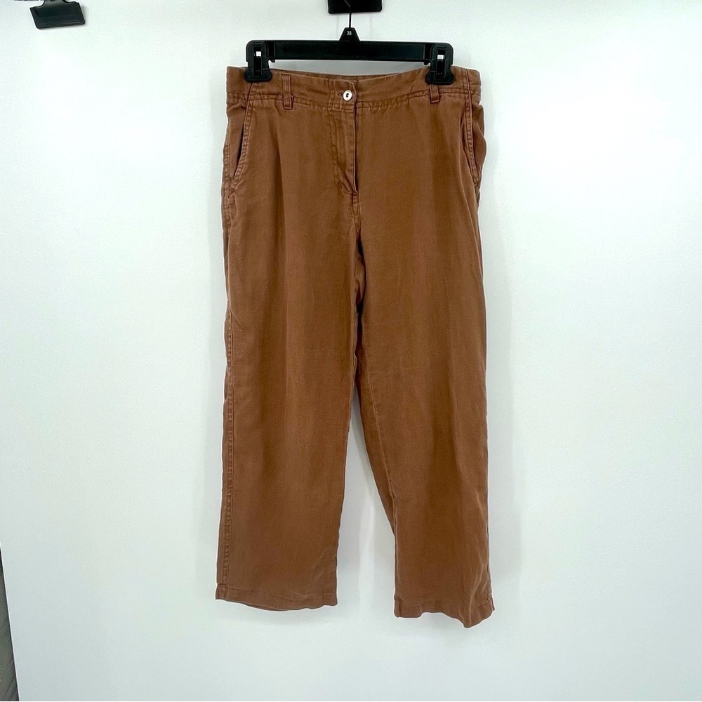 Alexandra Bartlett Linen Wide-Leg Pants – Brown, Size 2